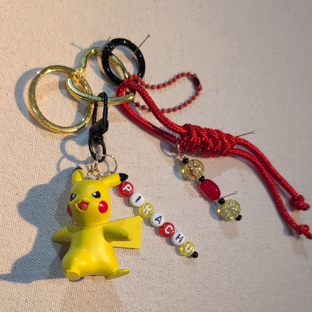 Pokemon Pikachu Upcycled Handmade Bag Charm Keychain